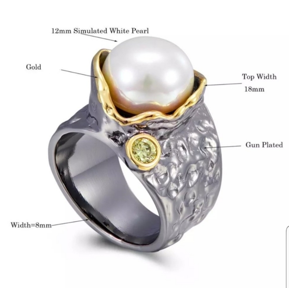 NEW Italian Jewelry Olivine Pearl Ring - Picture 12 of 14